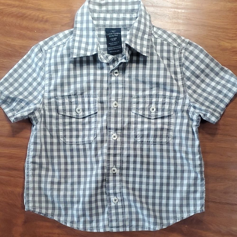 Faded Glory Gray Gingham Button Down Shirt